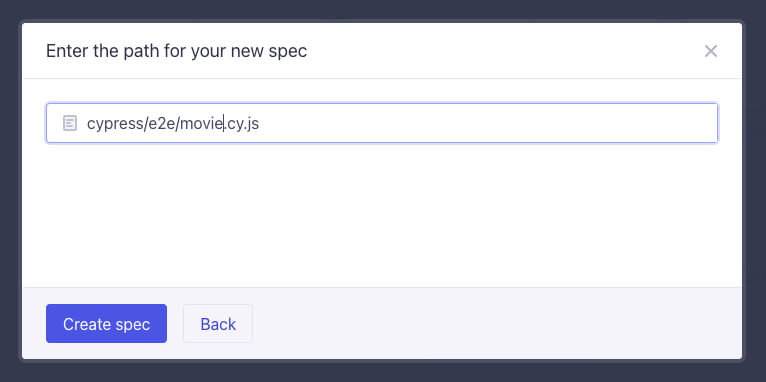 Enter the path for your new spec