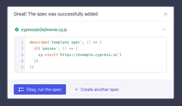 Great! The spec was successfully added